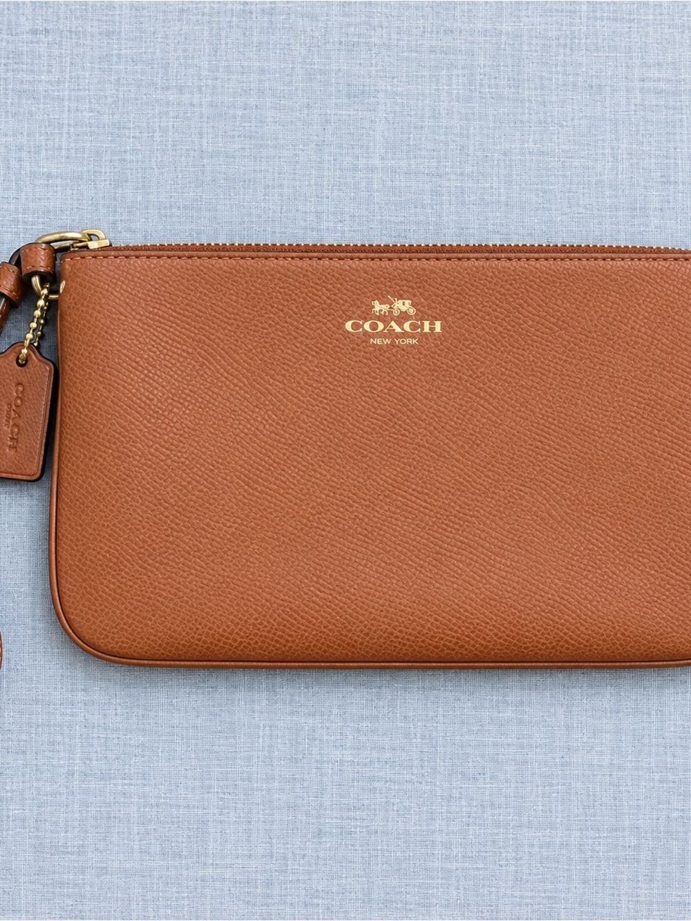 Coach Brown Crossgrain Leather Zip-Around Wallet Wristlet Clutch Gold